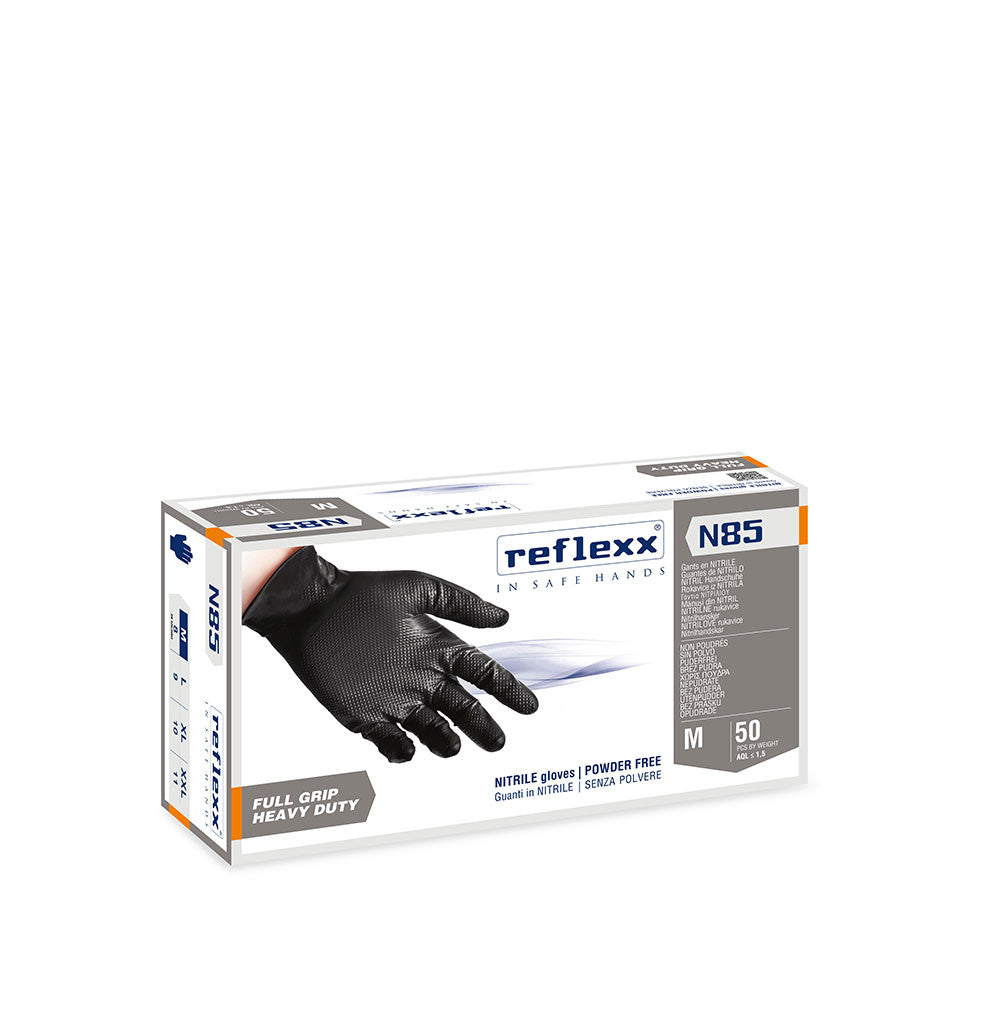 Reflexx Full Grip N85B erősített nitril szerelőkesztyű - fekete