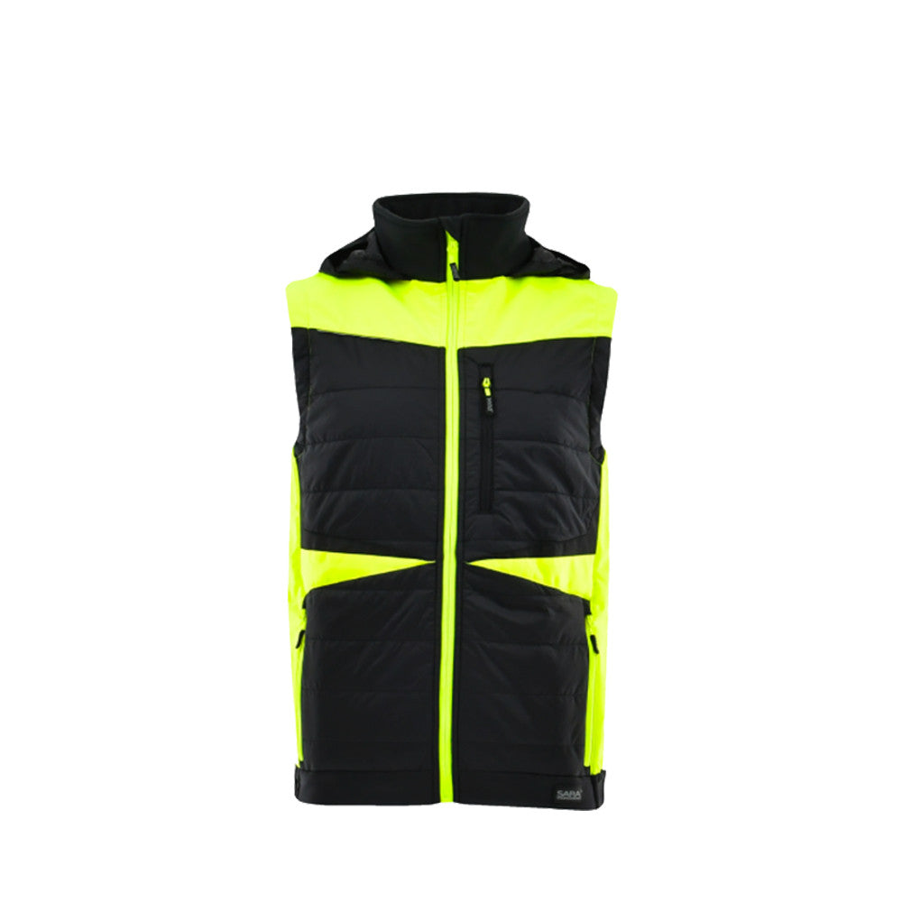 Sara Comfort Plus Hybrid kapucnis bélelt mellény fekete - sárga