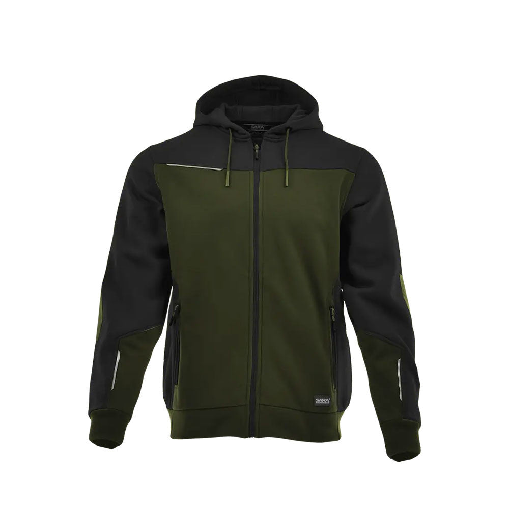 Sara Comfort Plus kapucnis pulóver olíva zöld - fekete